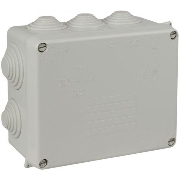 Scatola di derivazione con coperchio a vite - IP55 - dim. int. 160 x 135 x 70 - pareti con passacavi - Grigio  (alternativa Gewiss GW44007)