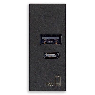 VIMAR 30292.AC15G - ALIMENTATORE USB A+C 15W 5V 1M NERO