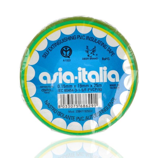 Nastro isolante PVC 19mm - 0.15mmX19mmX25m IMQ - Giallo/Verde