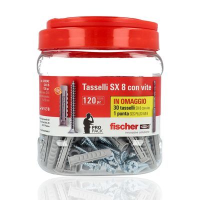 FISCHER 00539242 - Barattolo Propack di tasselli Fischer SX 8 con vite da 120 pz.