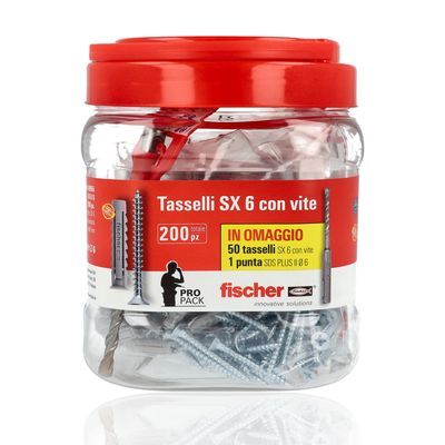 FISCHER 00518955 - Barattolo Propack di tasselli Fischer SX 6 con vite da 200 pz.