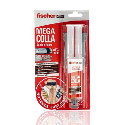FISCHER 00552153 - Mega colla - Colla epossidica bicomponente extra forte a presa rapida, trasparente - 25ml