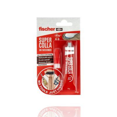 FISCHER 00552165 - Super colla - Gel trasparente a presa ultra rapida ideale anche per prodotti in pelle e gomma. Fissa in 30 secondi. - 15g