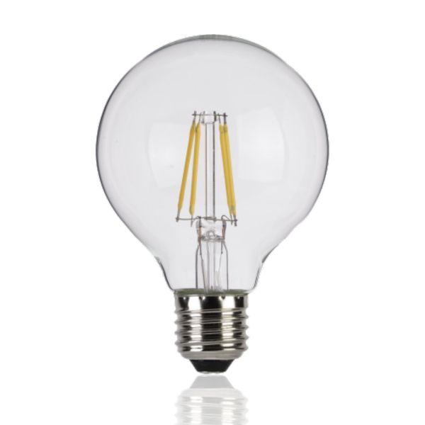 Lampadina Globo LED, filamento a vista, E27, 8W, 220Vac, Luce Calda, Dimmerabile