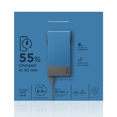 Power Bank in alluminio, 20.000mAh, Blu
