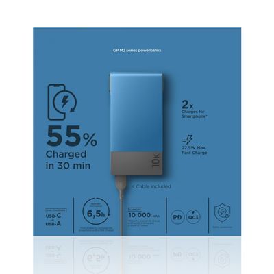 Power Bank in alluminio, 10.000mAh, Blu