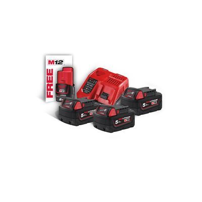 KIT Caricabatterie Rapido + 3 Batterie  M18 5Ah + 1 Batteria M12 2Ah