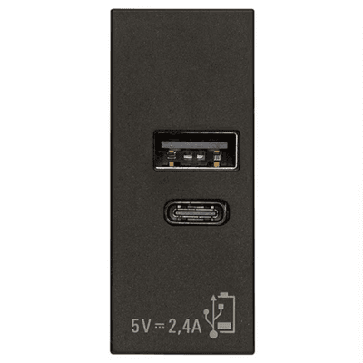 VIMAR 30292.ACG - Alimentatore USB A+C 12W 2,4A 5V - Nero - Linea