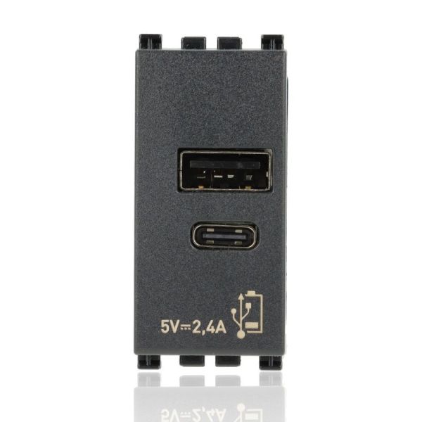 VIMAR 19292.AC - Alimentatore USB A+C 12W 2,4A 5V 1M - Antracite
