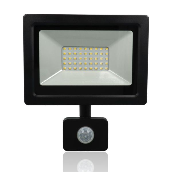 Proiettore LED con rilevatore di presenza, 30W, 220Vac, Luce Naturale, Nero